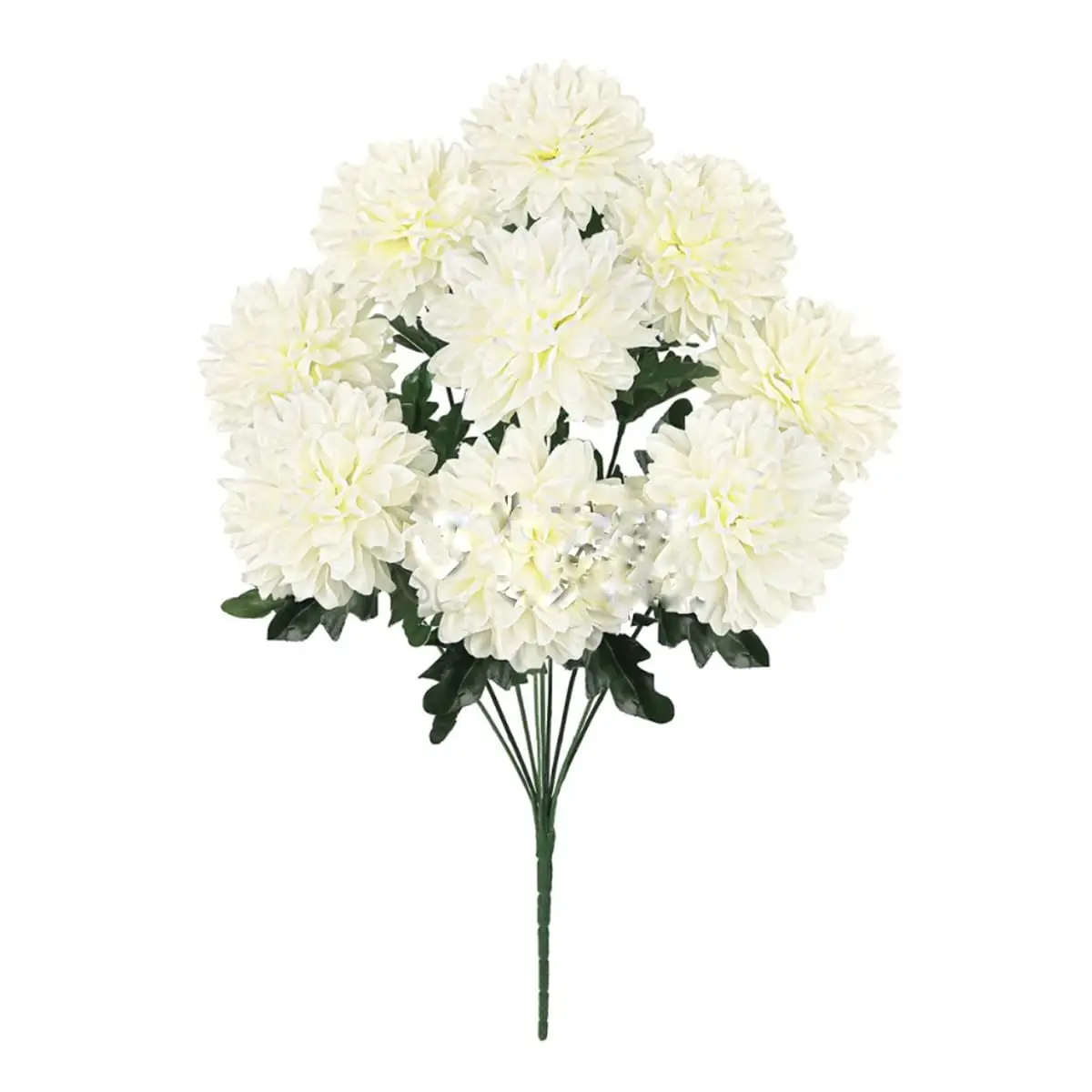 Ball Mum Pom Pom Flower Bush w Filler x7, 16in, Cream White